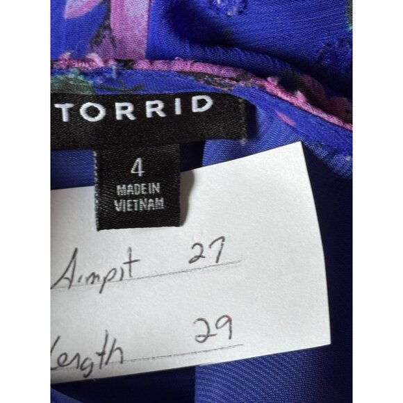 Torrid Blue Floral Peplum Chiffon Dot Lace Inset Top Size 4X Cottagecore Fairy - Picture 2 of 10